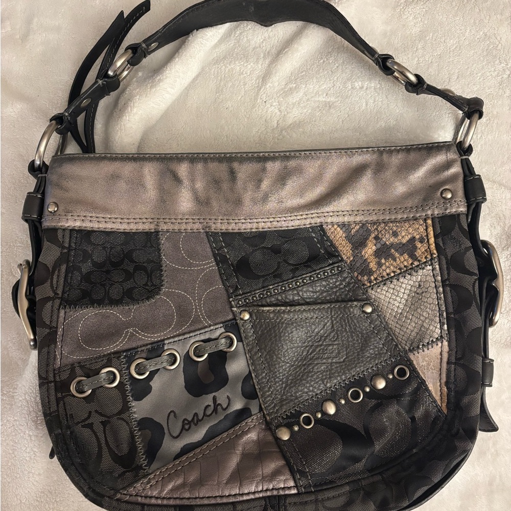 Coach Patchwork Shoulder Bag - Black and Gray